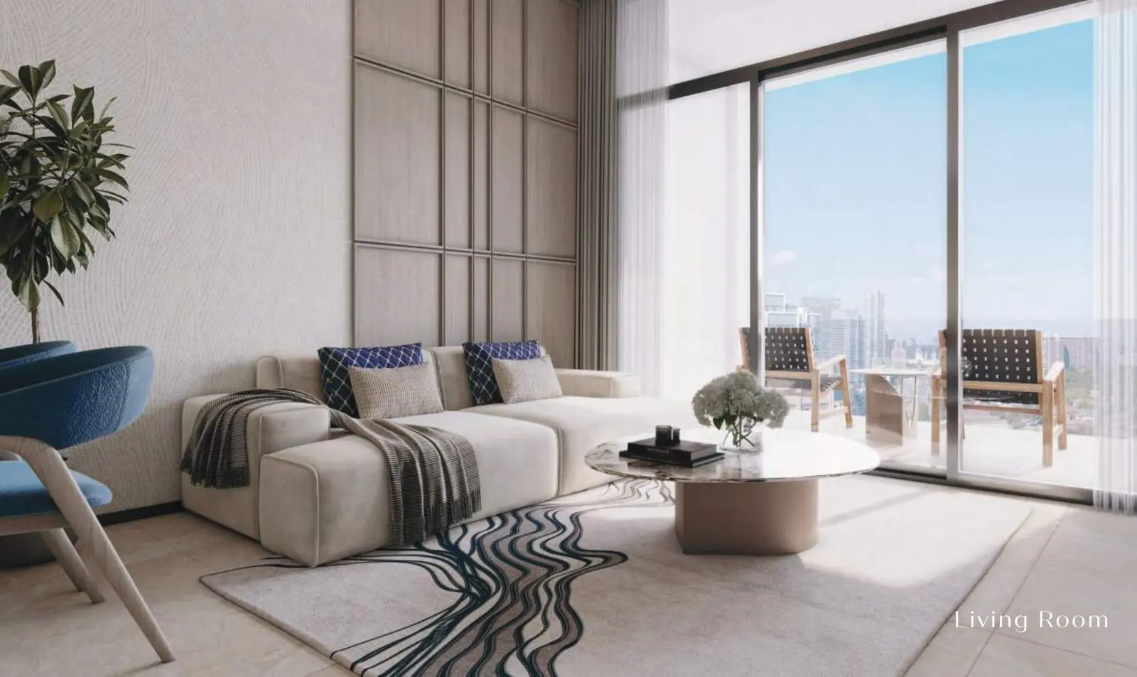 Living room with sofa and balcony view