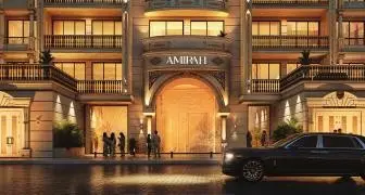 Grand arched entrance at dusk