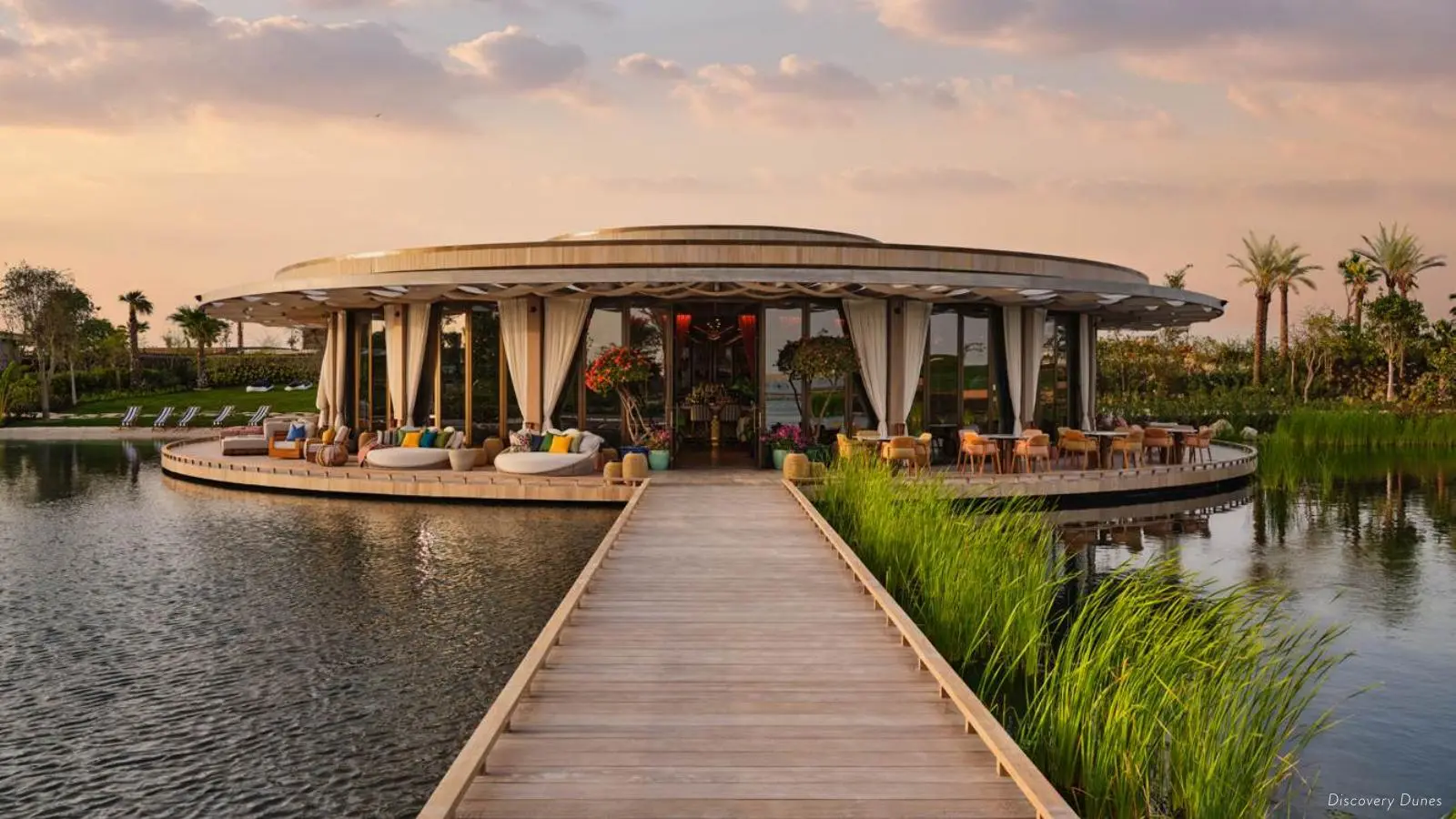 Lake House pavilion on the water with boardwalk