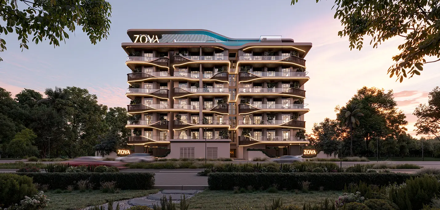 Front view of the tower at sunset