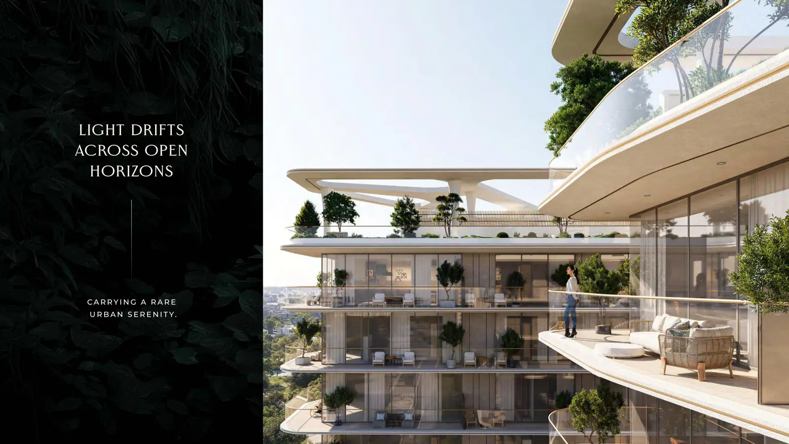 Terraced balconies with planting and glass balustrades
