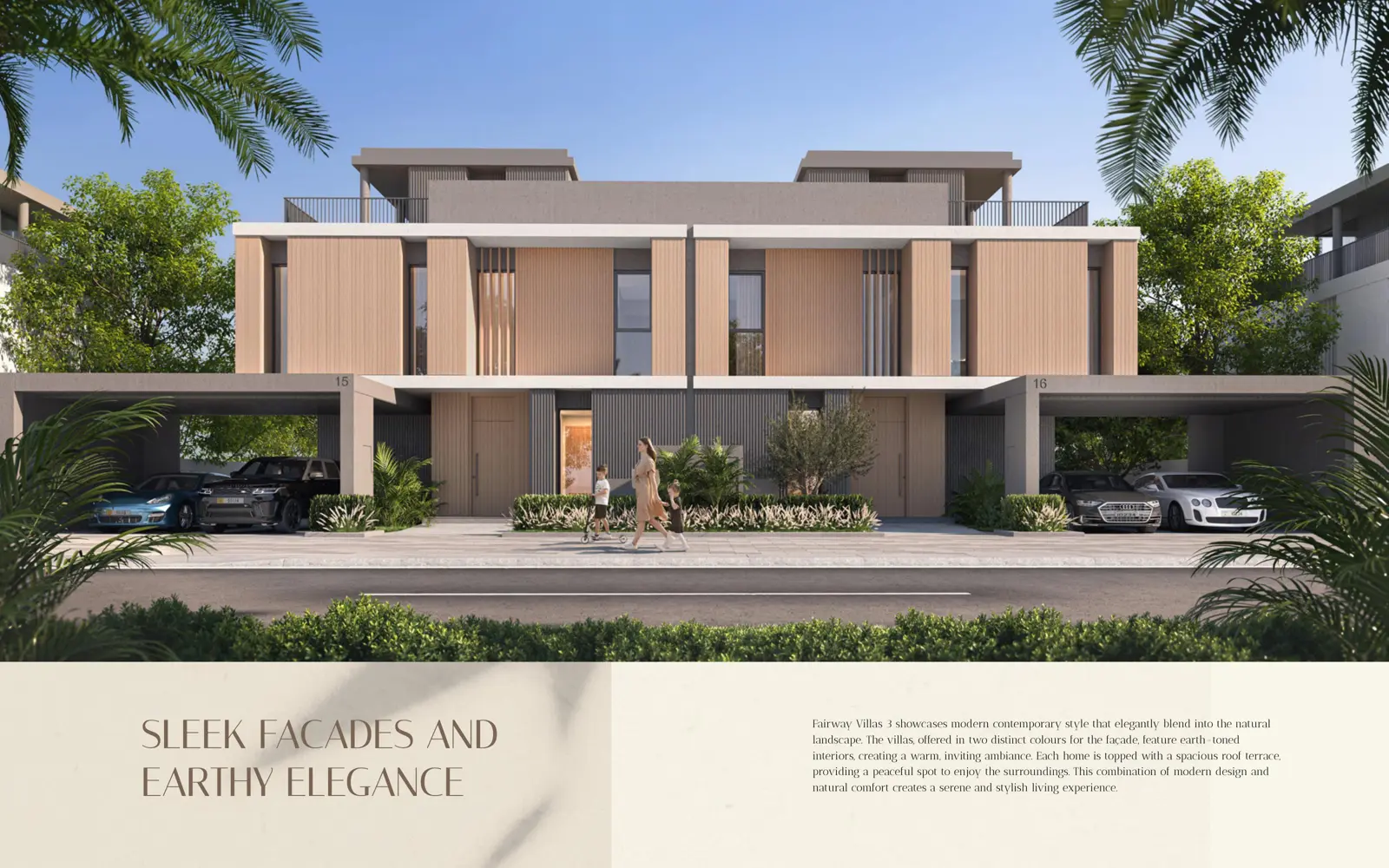 Semi-detached villas with timber-toned facades
