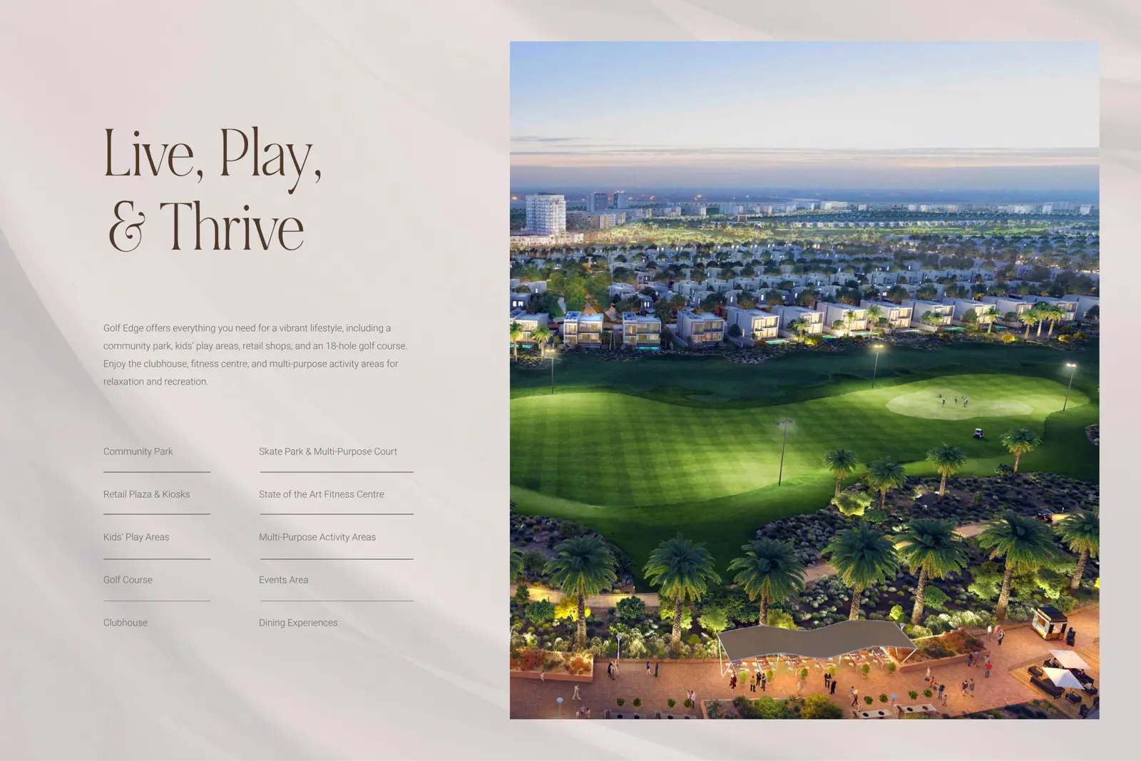 Night aerial view of golf course and townhouses