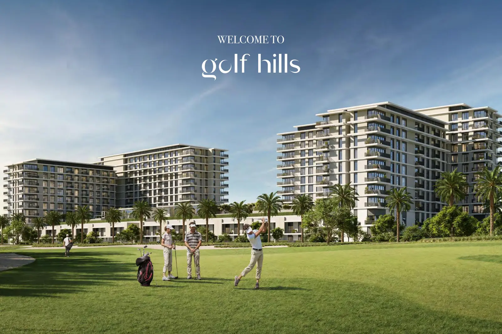 Apartment buildings above the golf course
