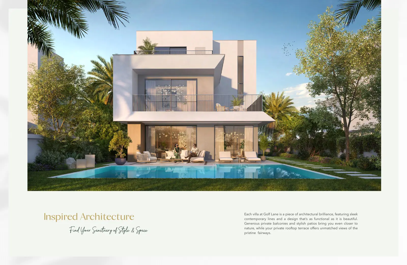 Villa rear facade with pool and rooftop terrace