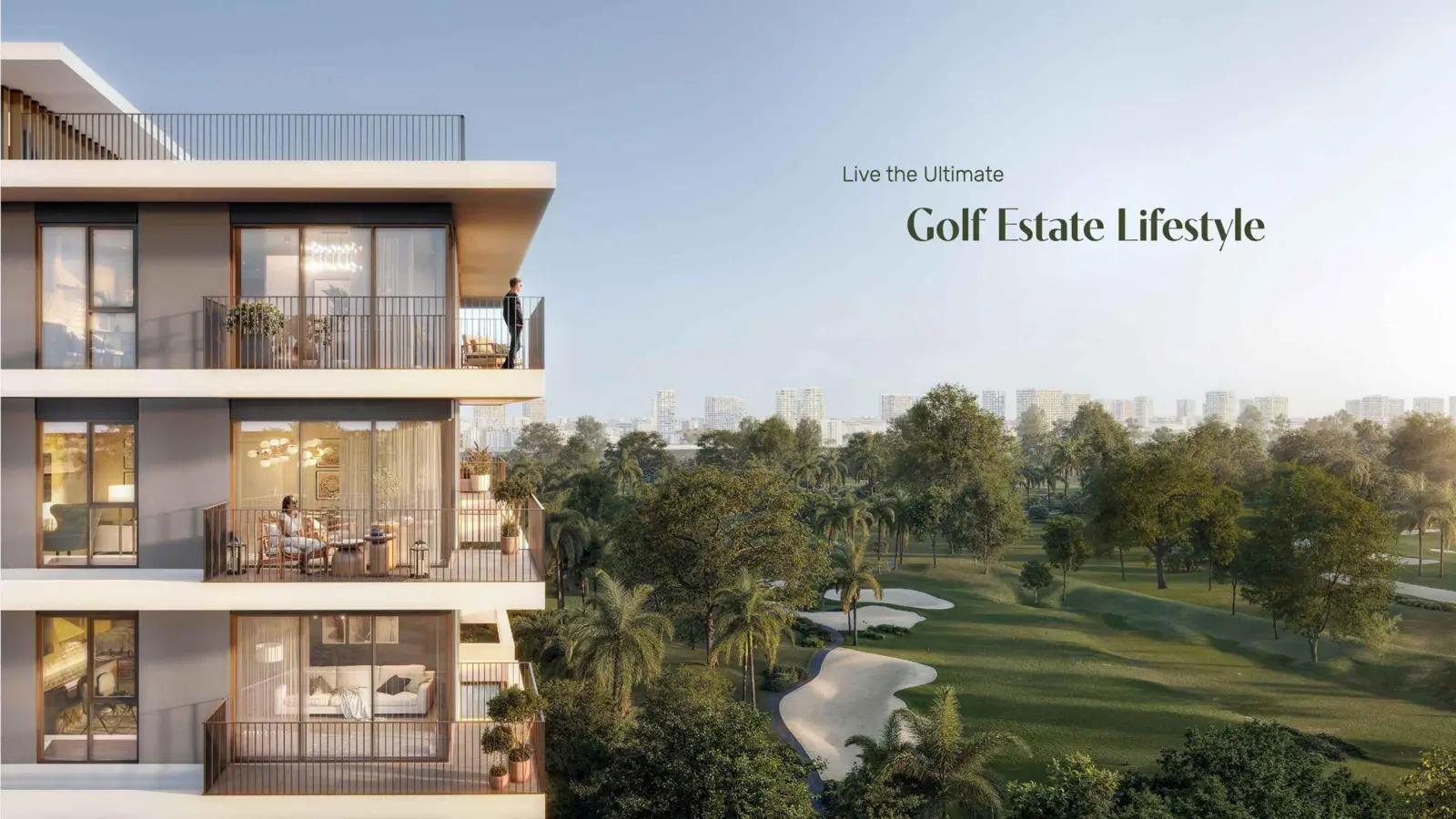 Apartment building with balconies facing the golf course
