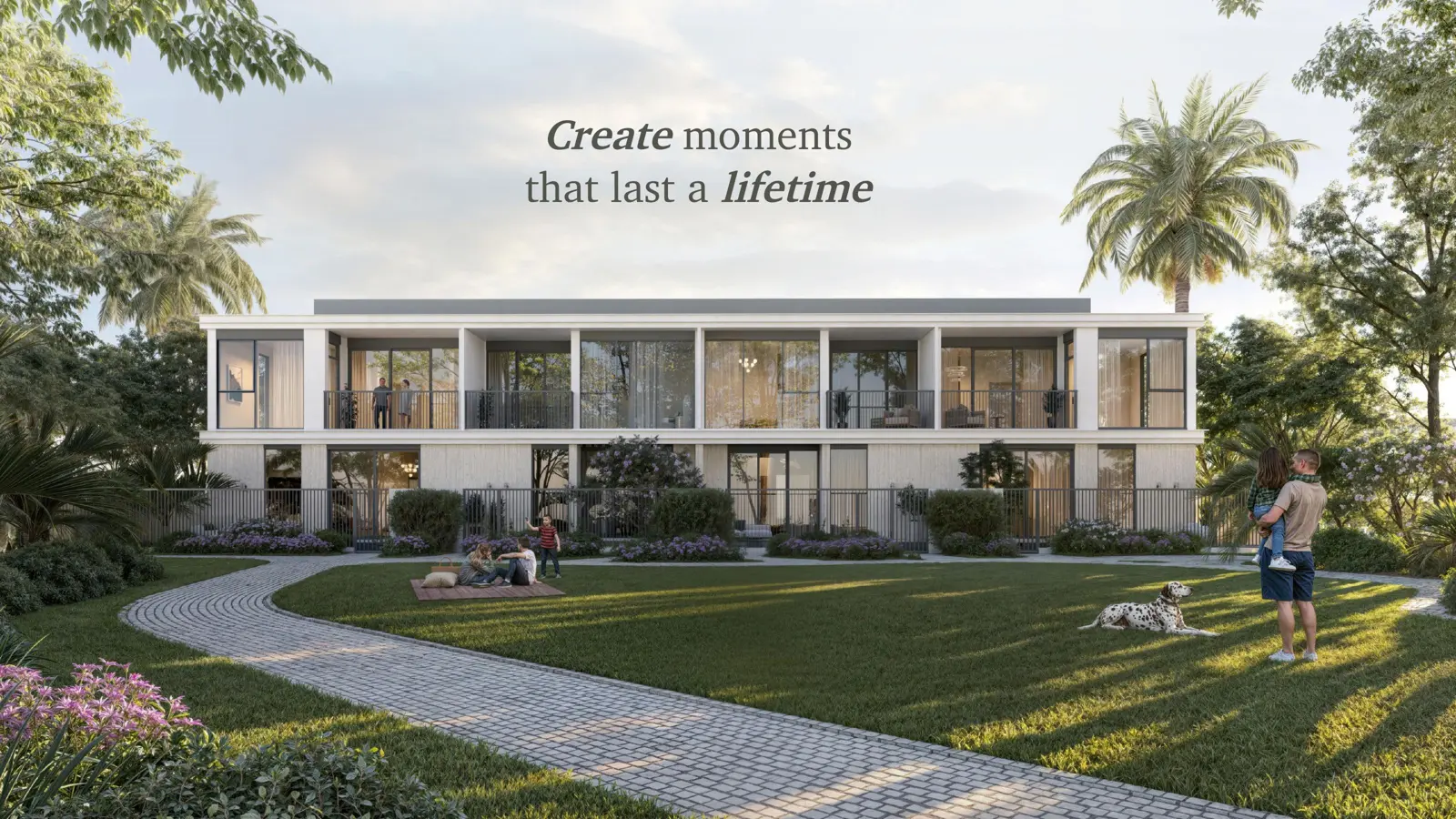 Townhouse block overlooking a lawn