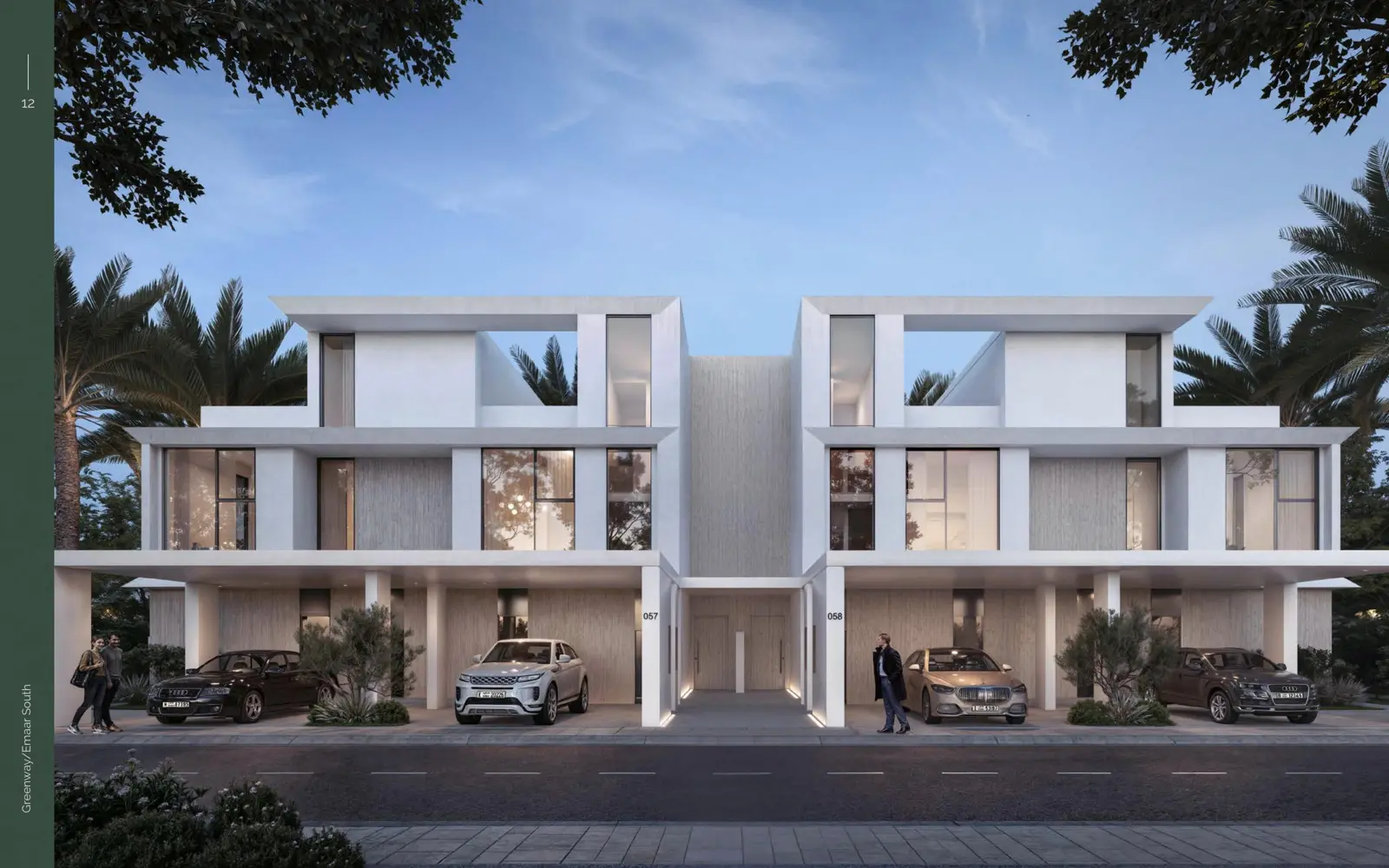Two townhouse pairs seen from the street