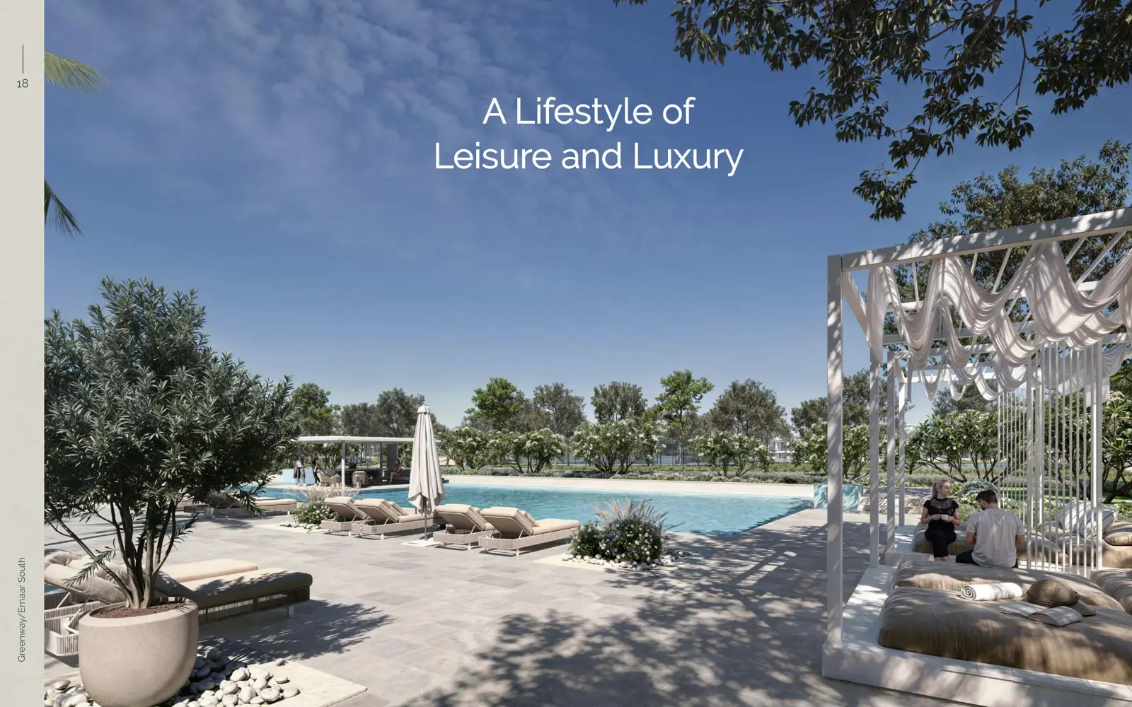 Pool with loungers and a shaded cabana