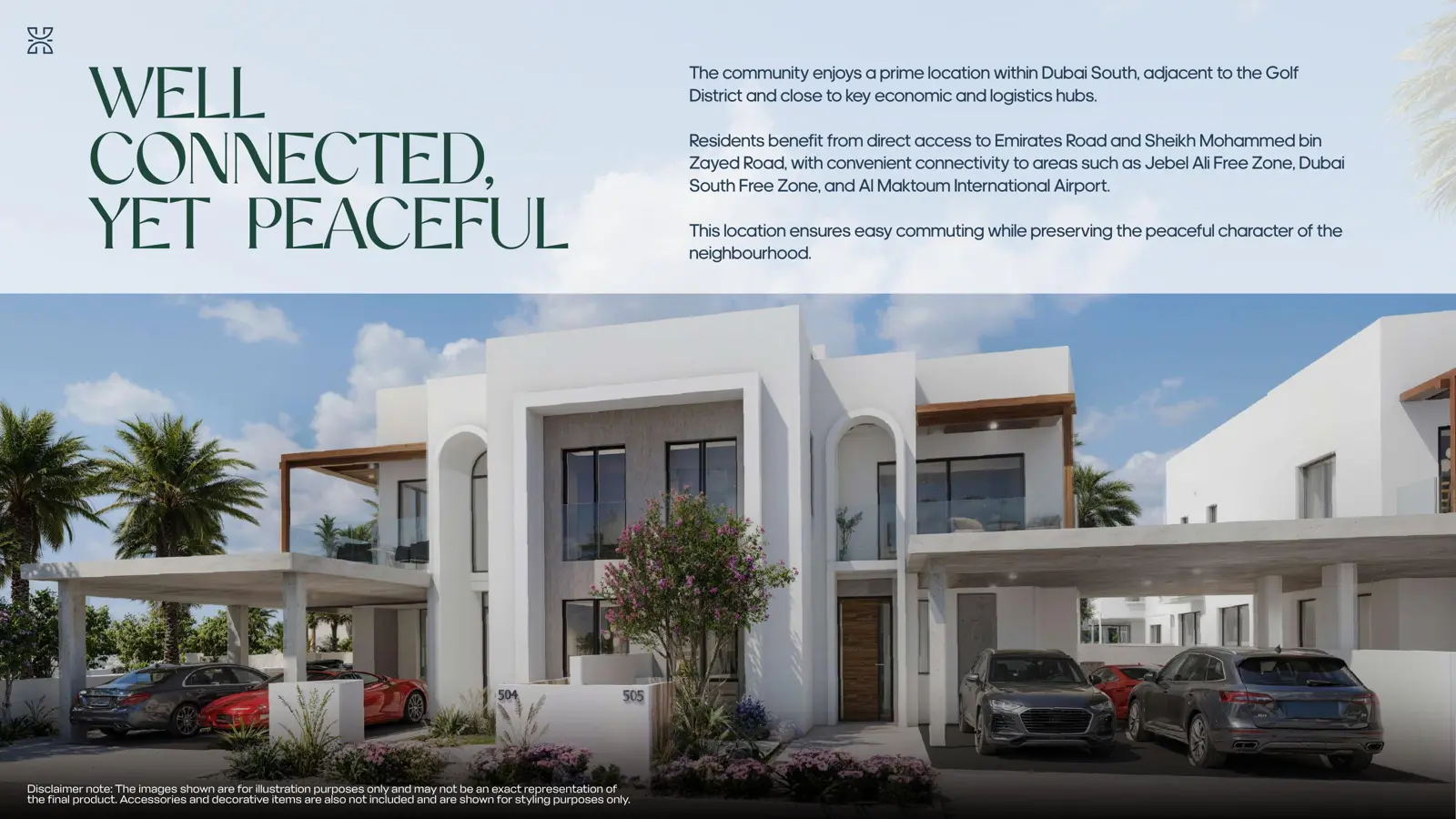 White townhouses with arched windows and carports