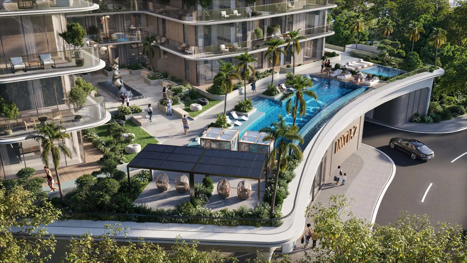 Aerial view of the podium pool deck