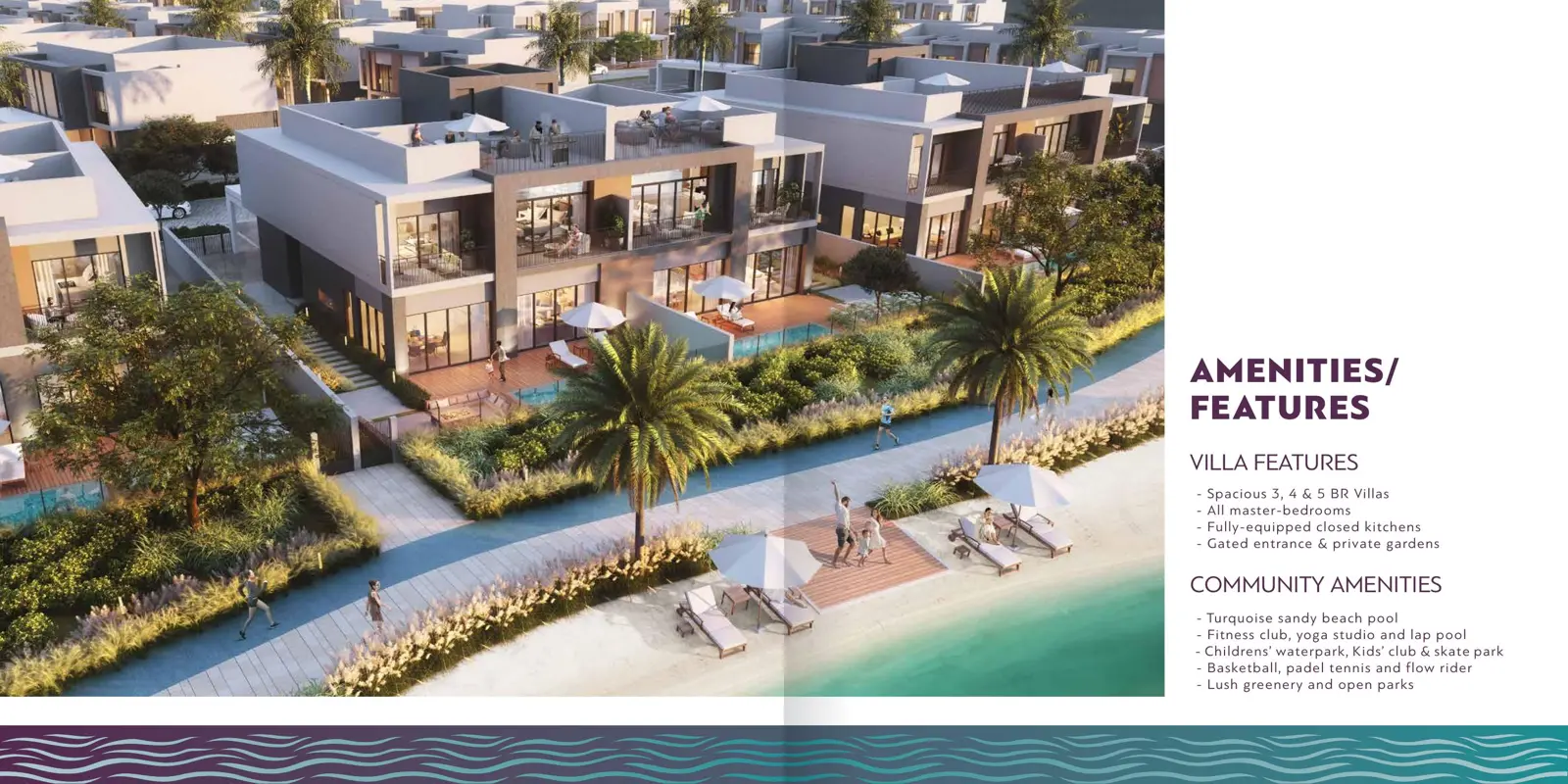 Villas facing the beach with amenity list