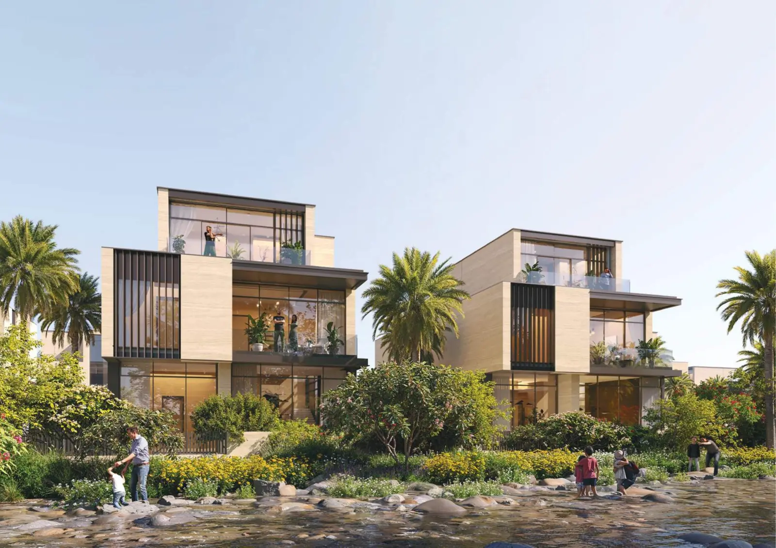 Two villas beside a garden stream