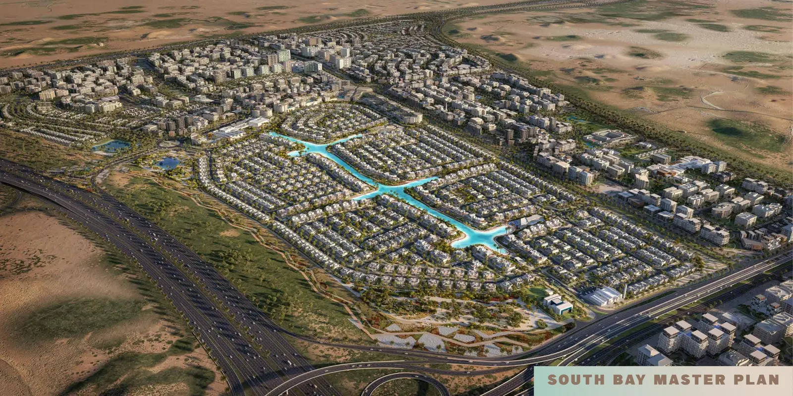 Aerial view of the community beside the highway