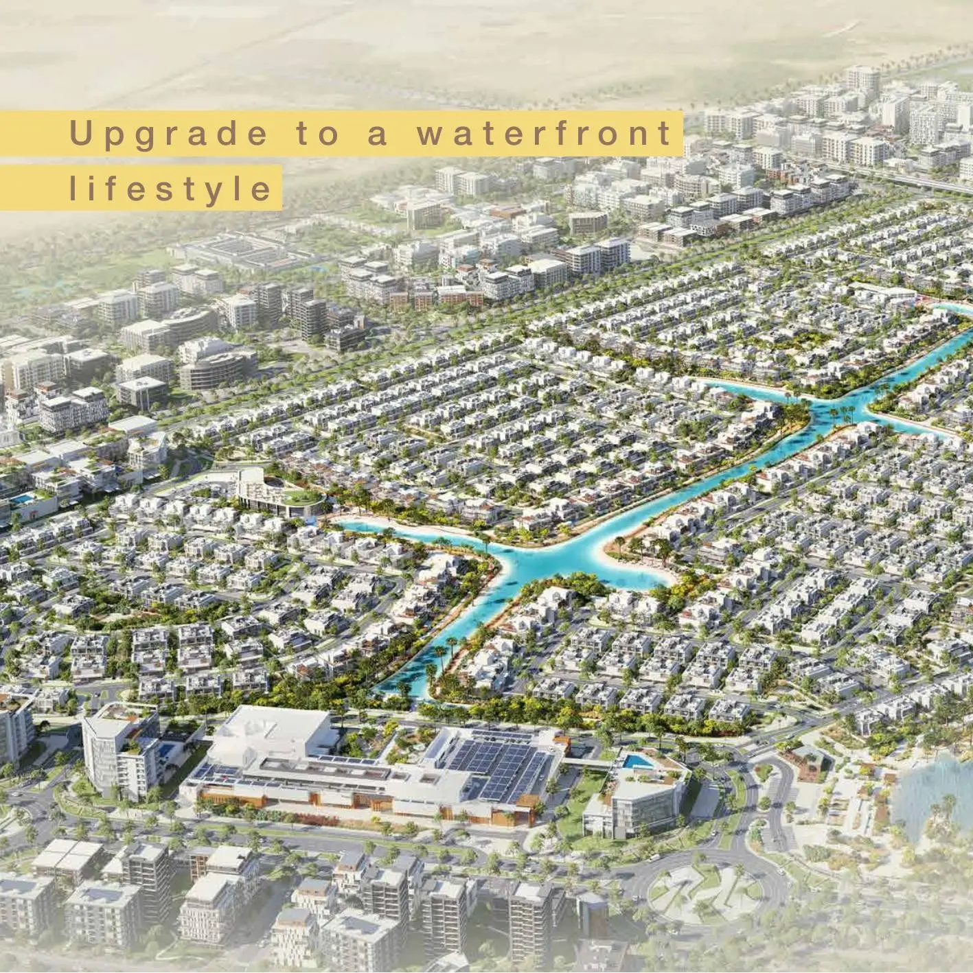 Aerial render of the South Bay community and lagoon