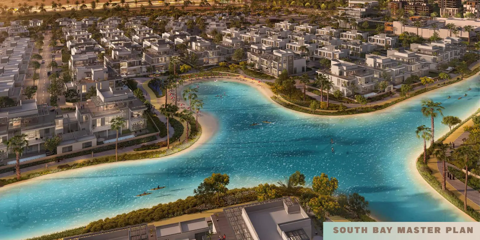 Lagoon bend with sandy beach and homes