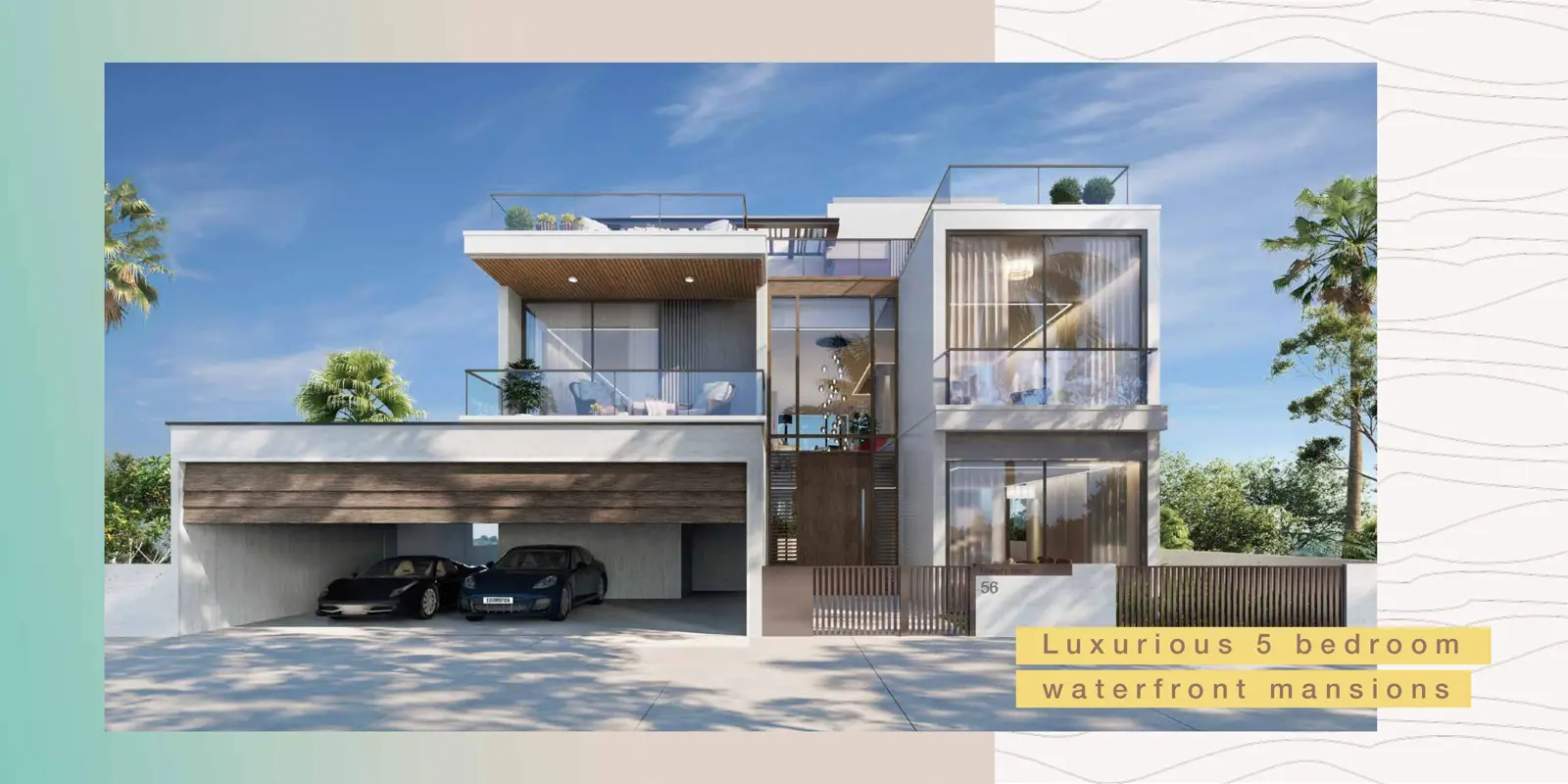 Front of a 5 bedroom waterfront mansion