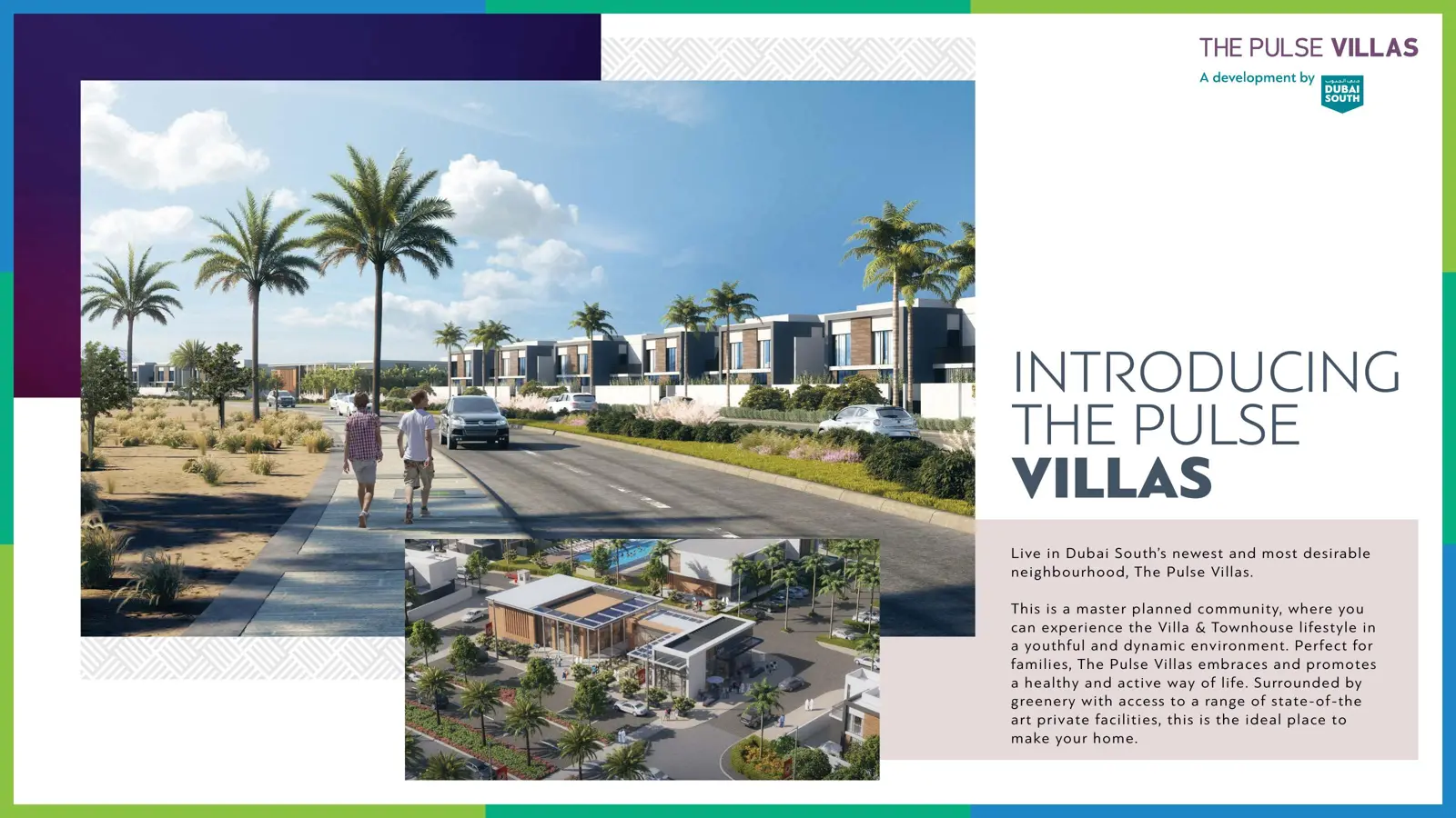 Townhouses along a street with community center