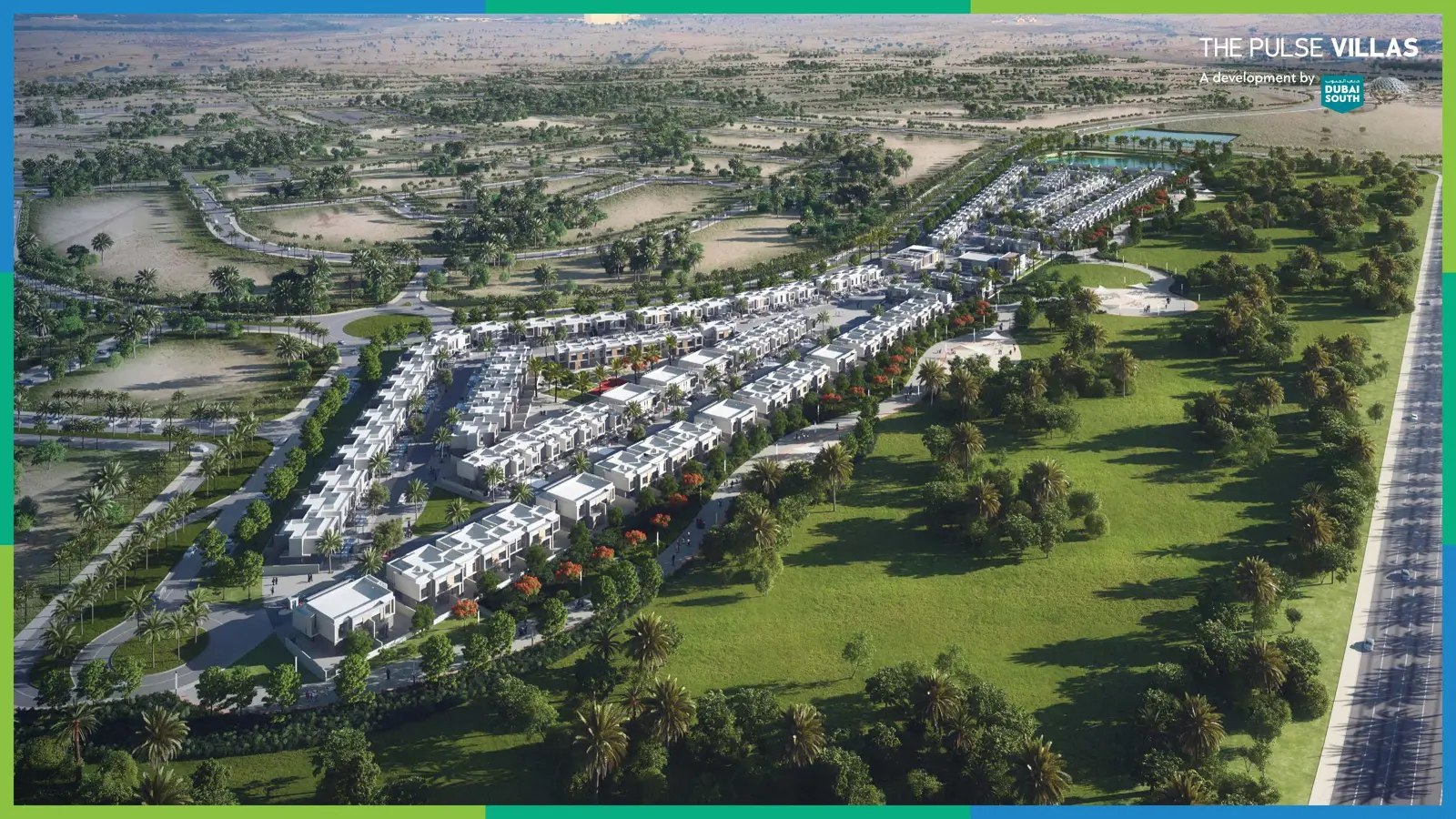 Aerial view of Pulse Villas community and park