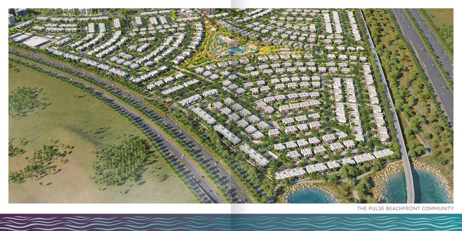 Aerial view of the community and central park