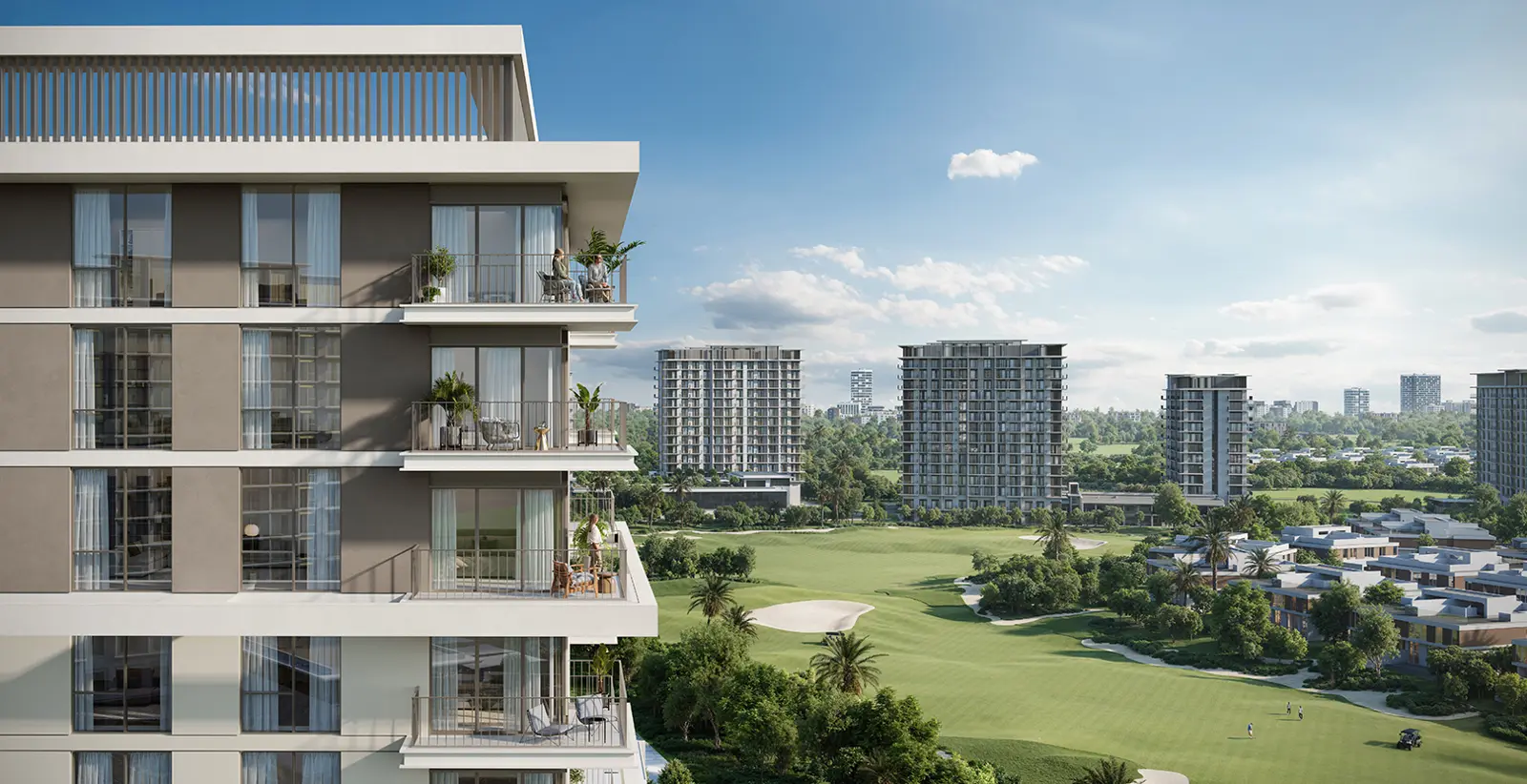 Residential buildings above the golf course