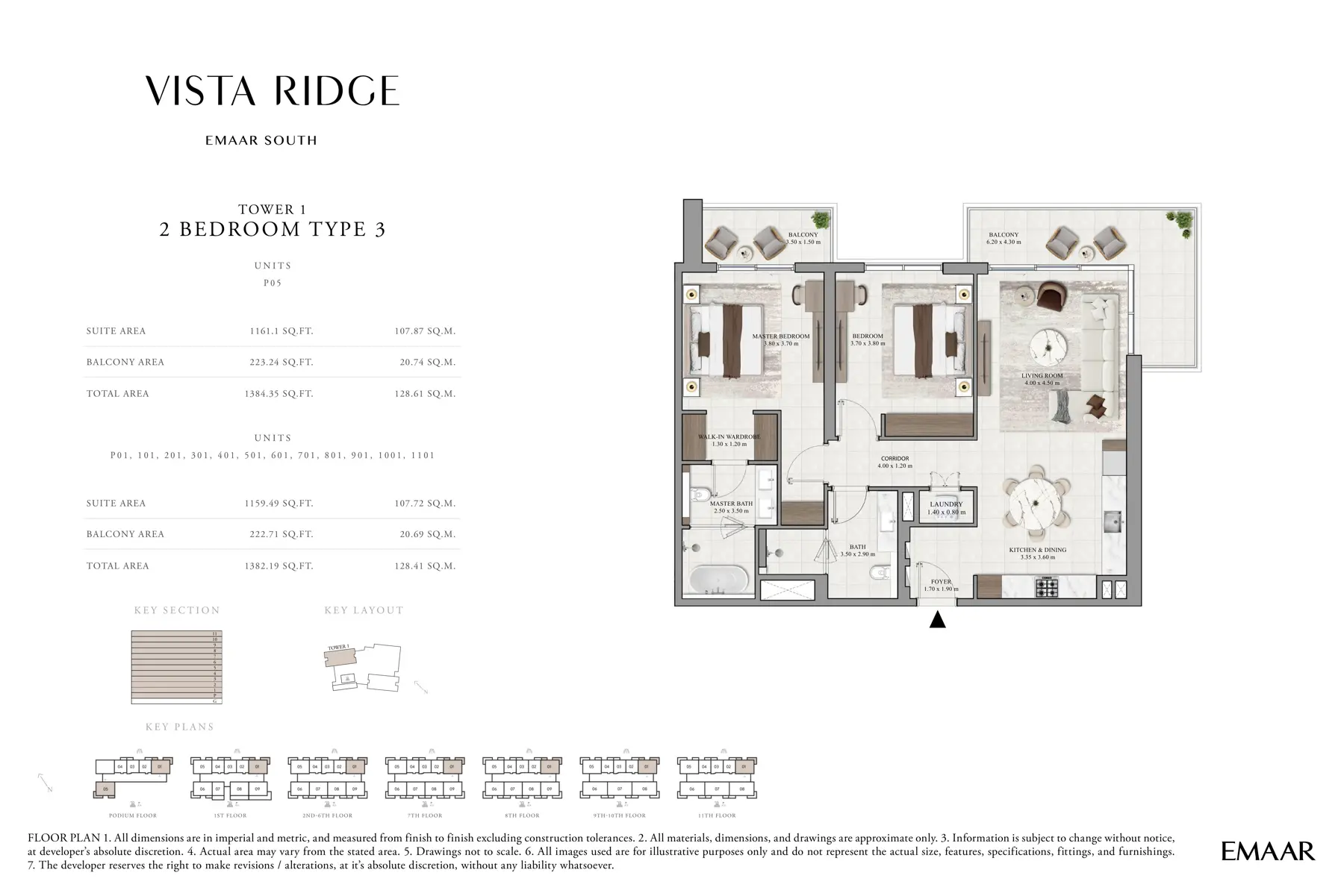 Tower 1, 2 bedroom type 3 plan