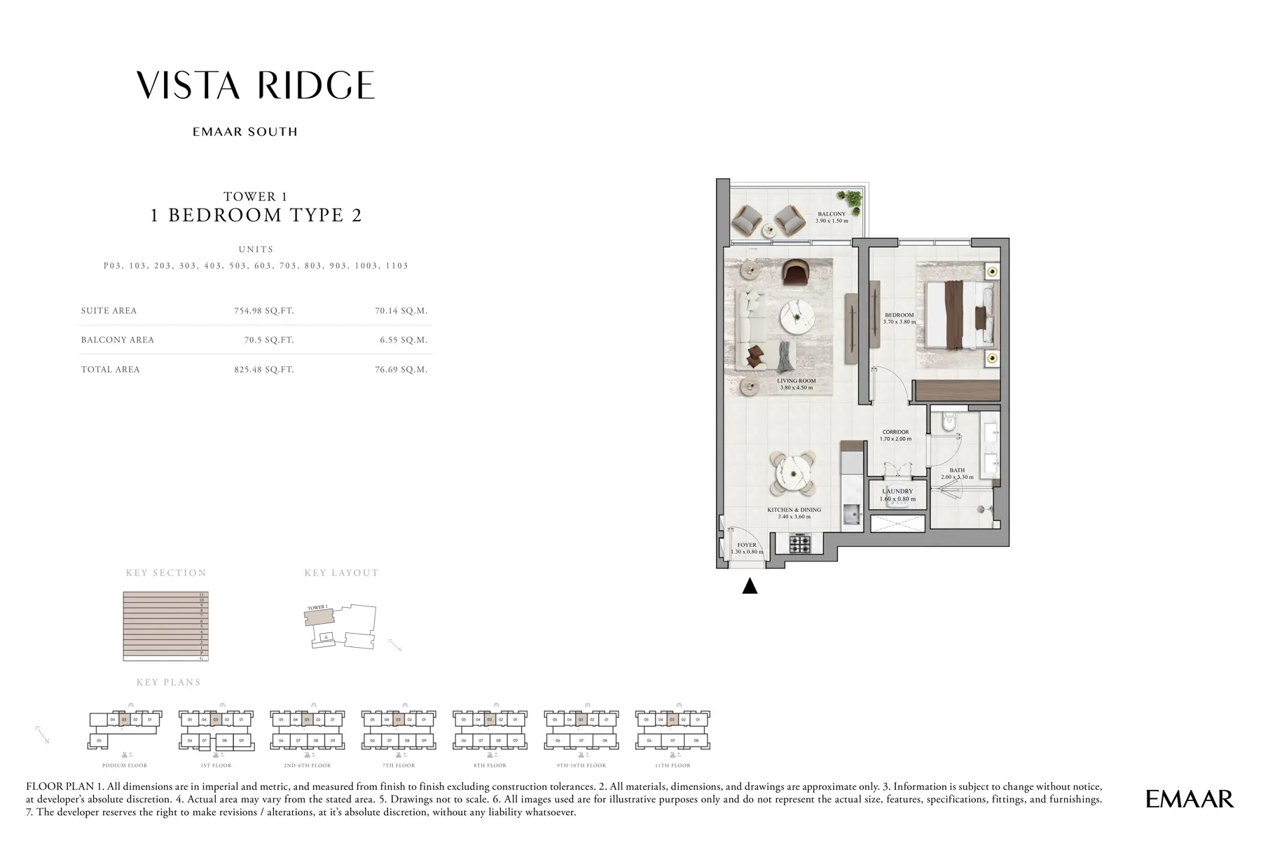 Tower 1, 1 bedroom type 2 plan