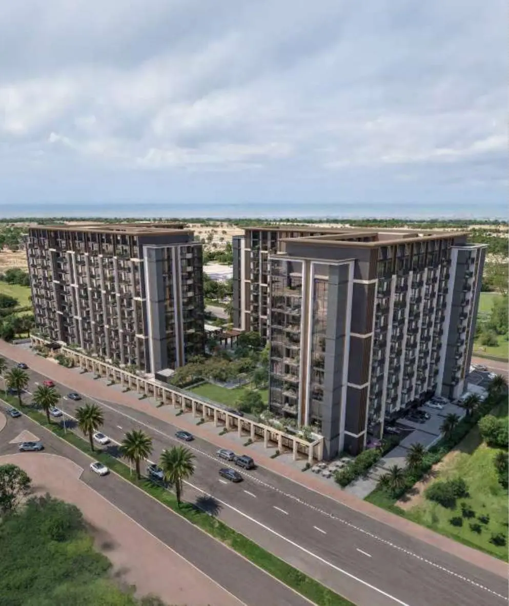 Aerial view of both towers with unit table