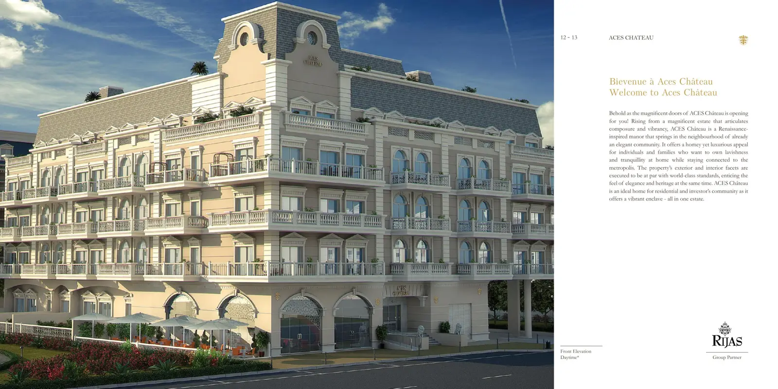 Front elevation of the building by day