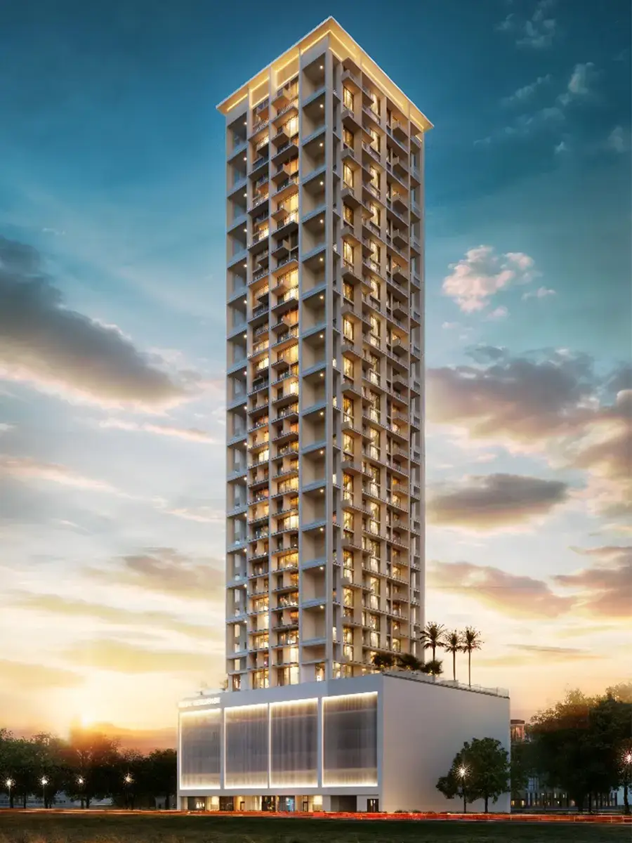 Tall tower on a podium at sunset