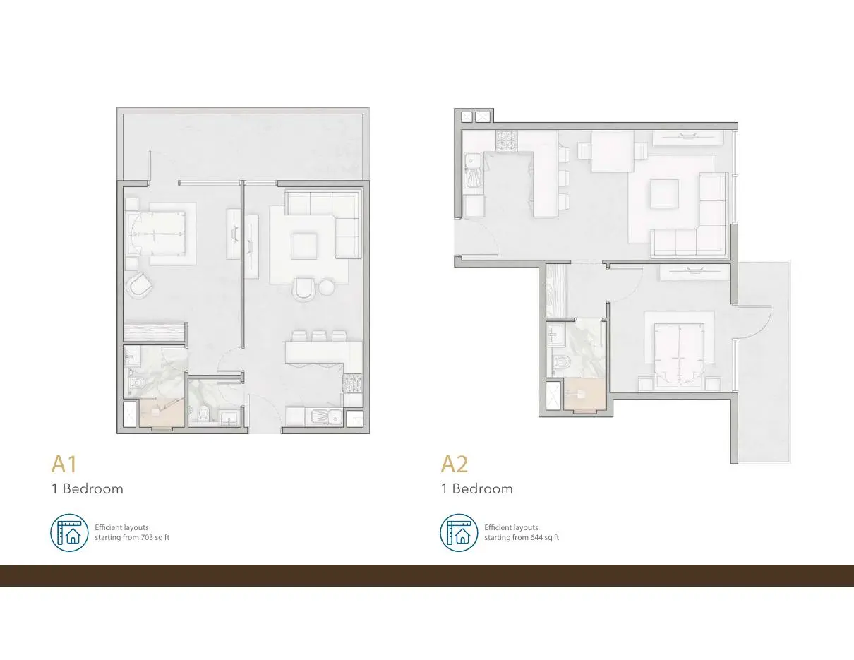 One-bedroom unit plans A1 and A2