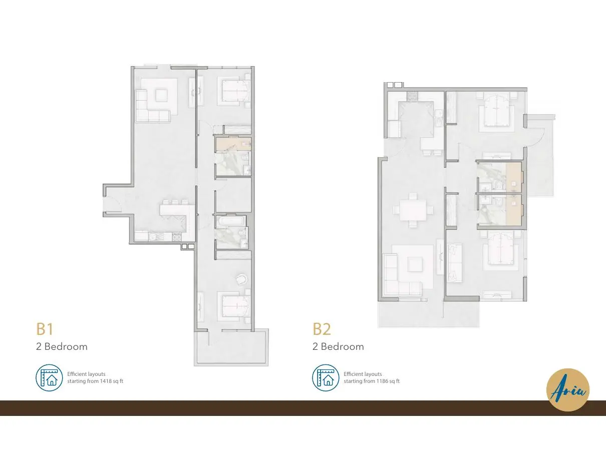 Two-bedroom unit plans B1 and B2