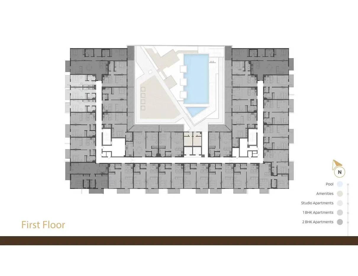 First floor plan with pool and apartments
