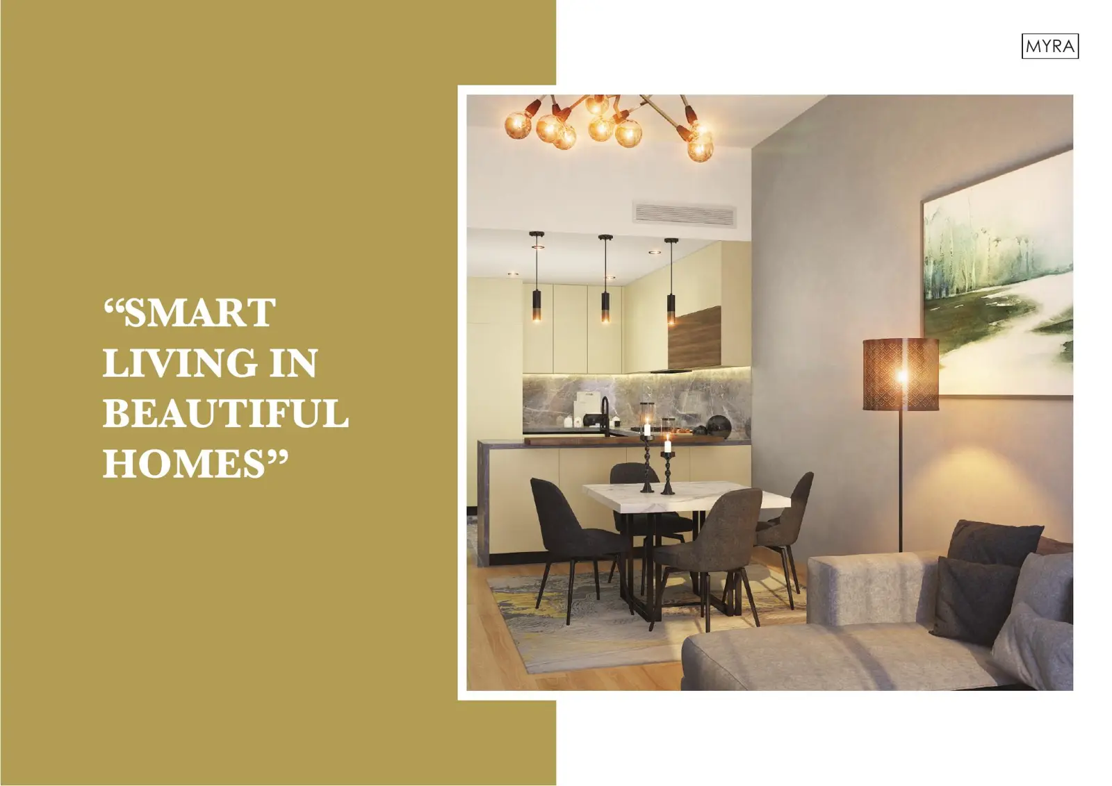 Open kitchen and dining area with living space