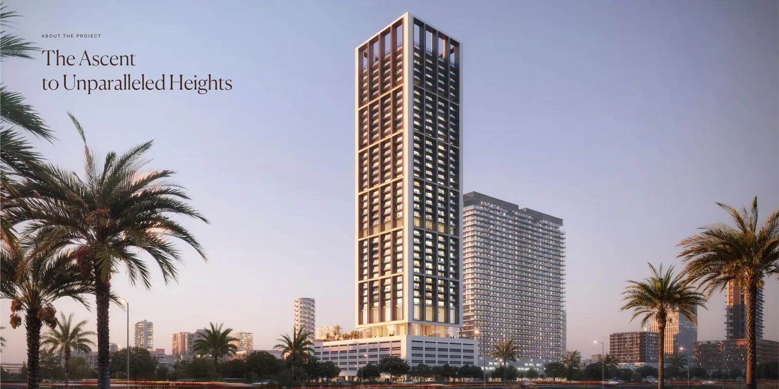 Apex tower at dusk among palm trees