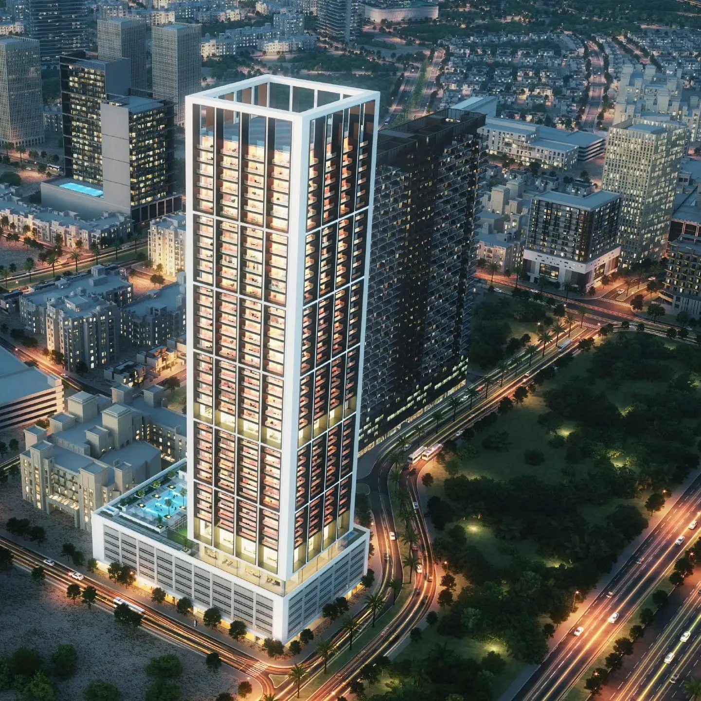 Night aerial view of the tower