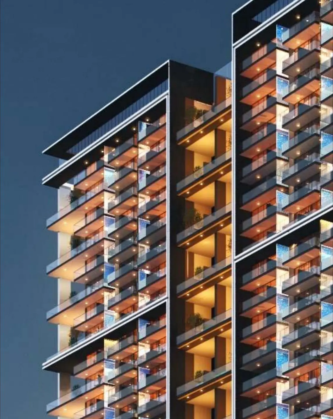 Close view of the interwoven balcony facade