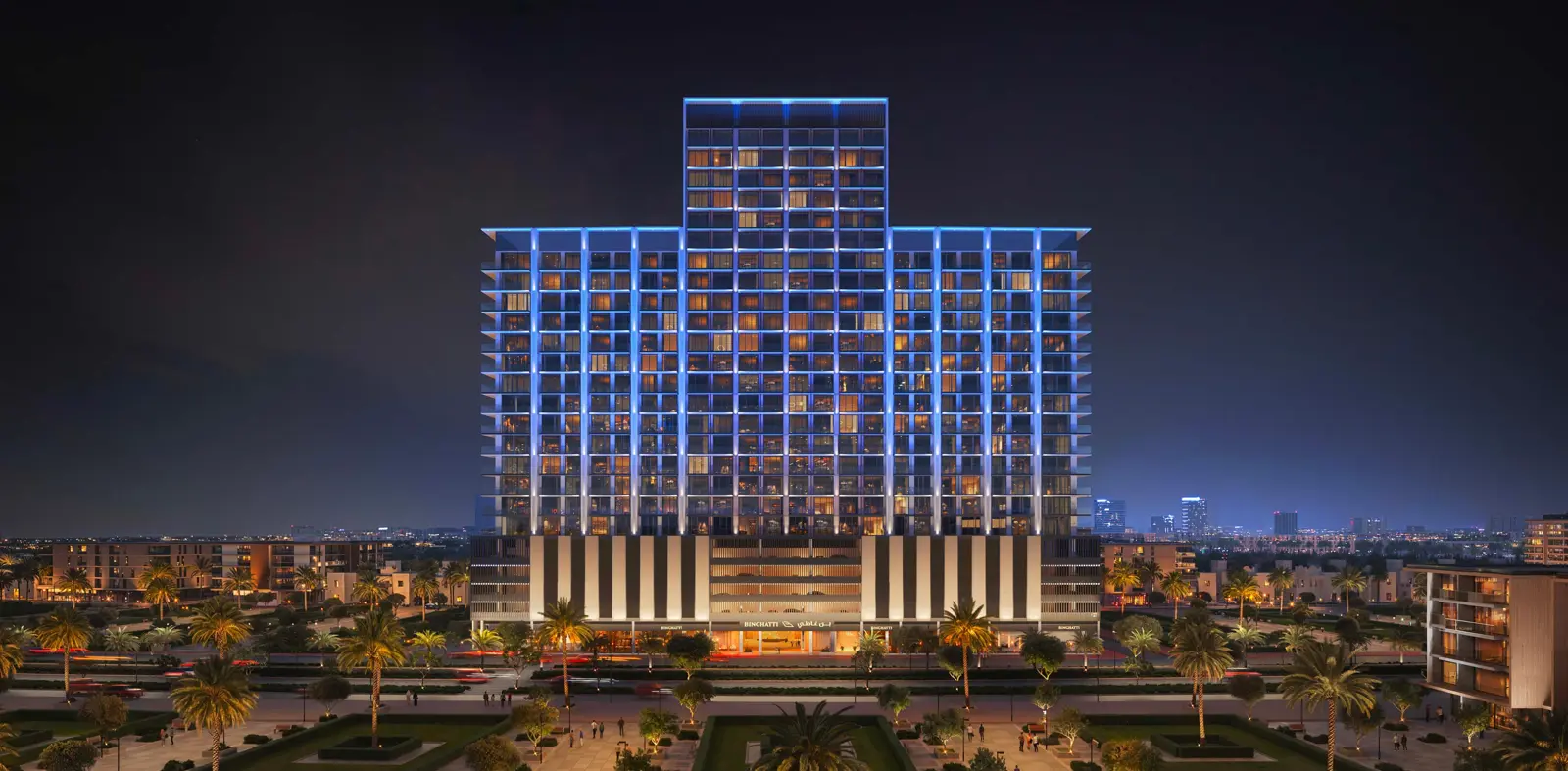 Tower at night with blue lighting