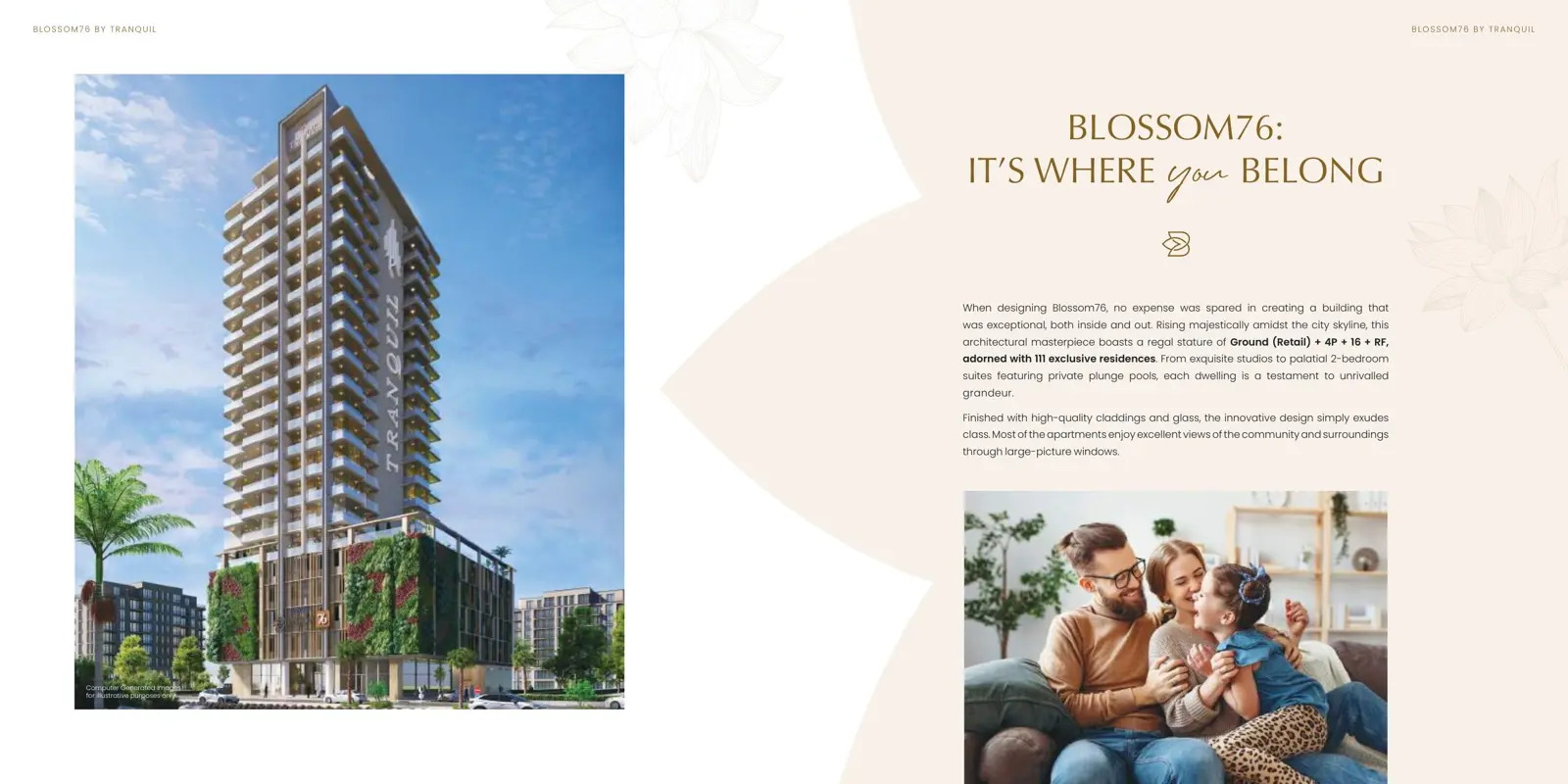 Blossom 76 tower by day with description text