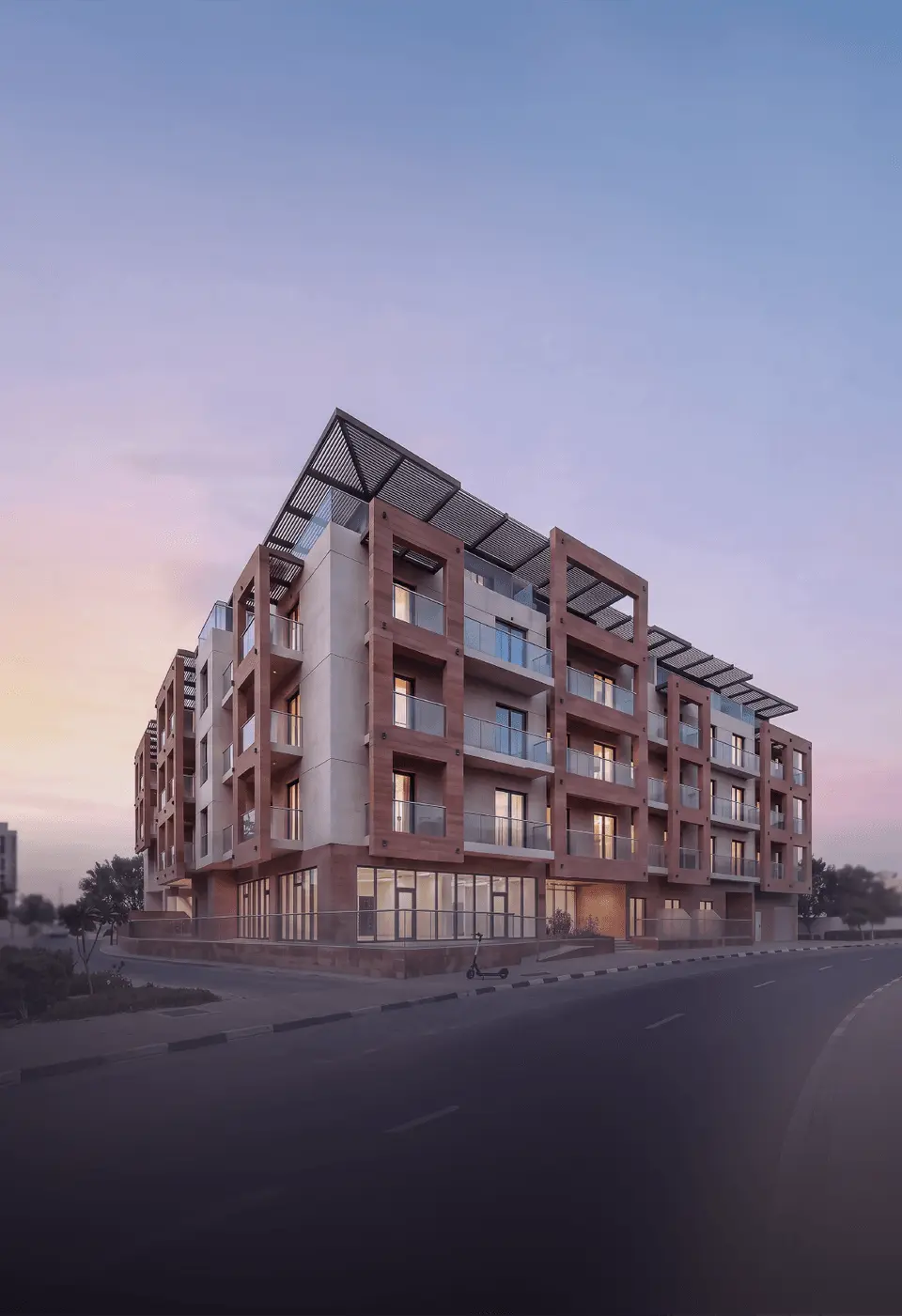 Tall crop of building at dusk