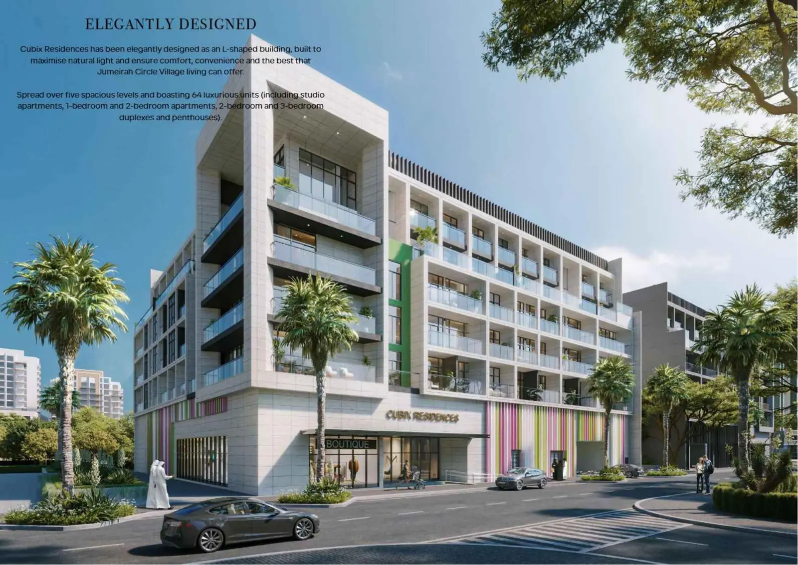 L-shaped Cubix Residences building seen from the street