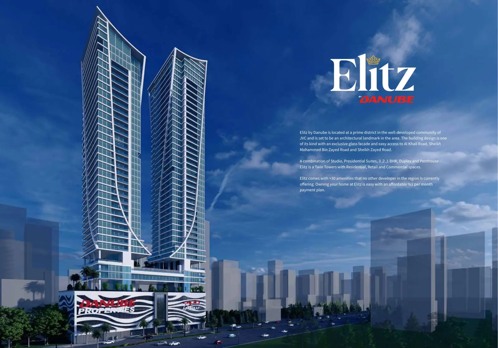 Twin towers with glass facade by day