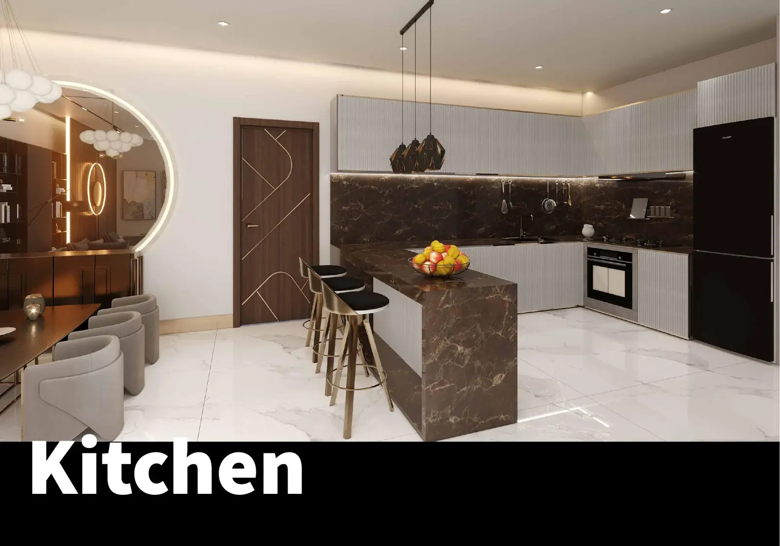 Open kitchen with breakfast bar