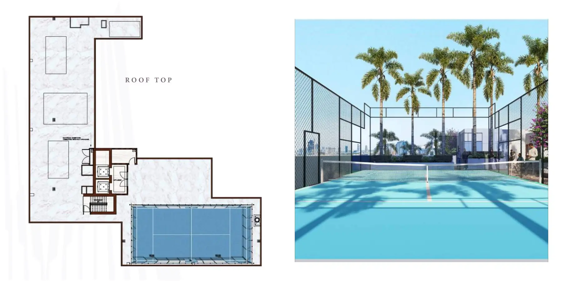 Rooftop plan and padel tennis court