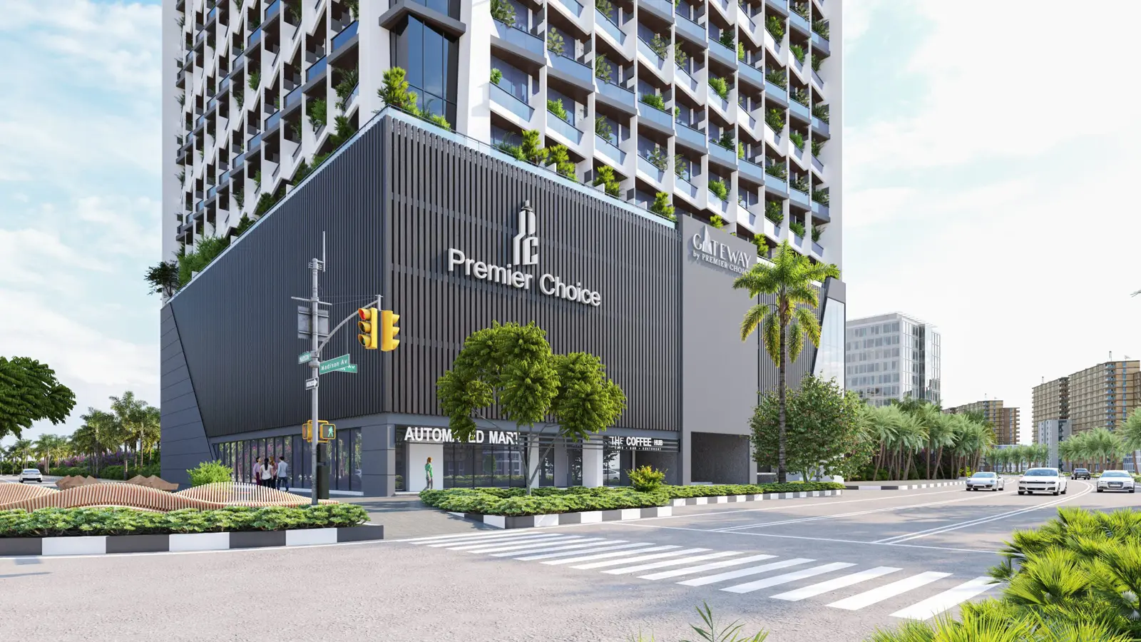 Podium entrance with Premier Choice signage