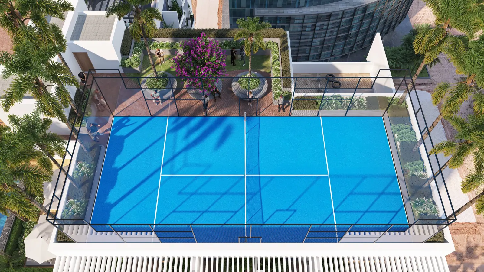 Rooftop padel court seen from above