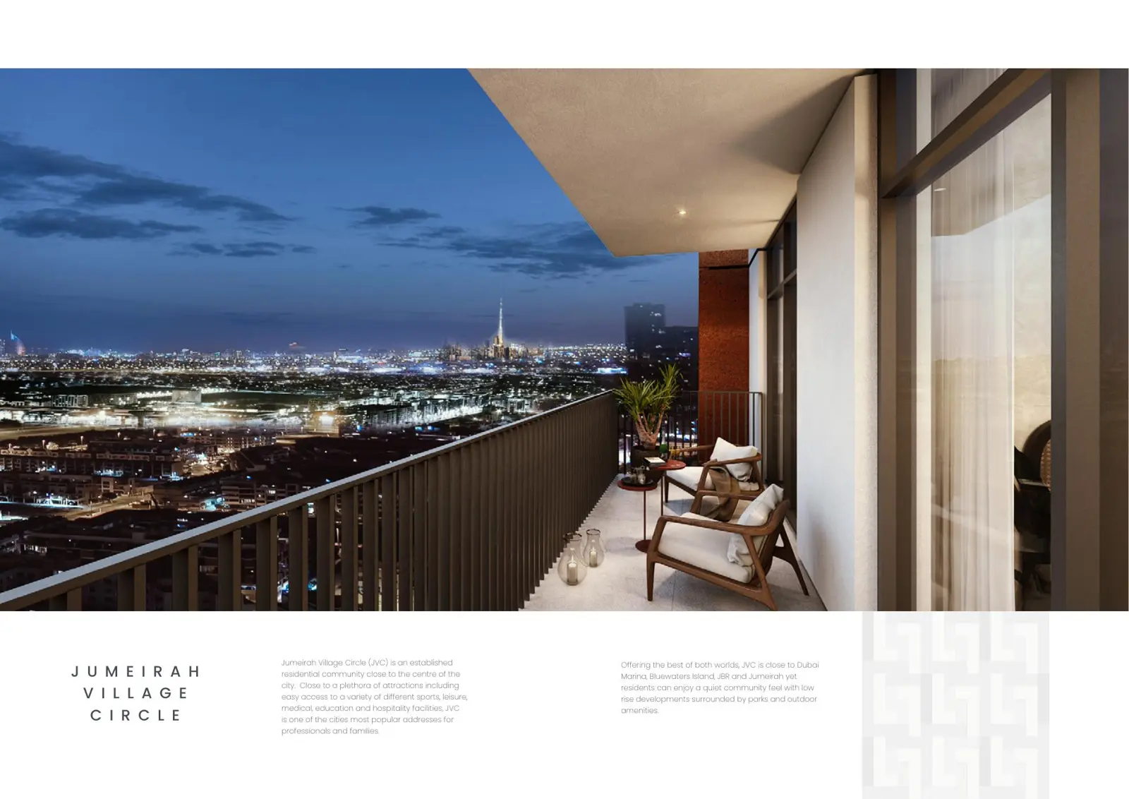 Balcony at night looking across Dubai skyline