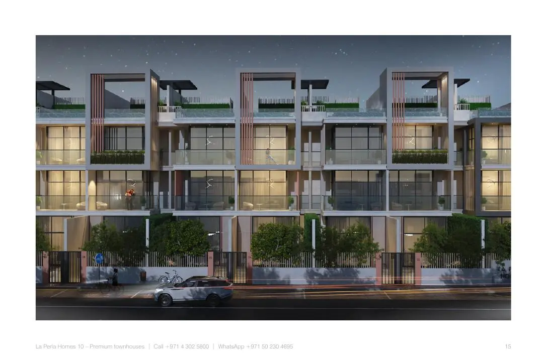 Townhouse row facade at night