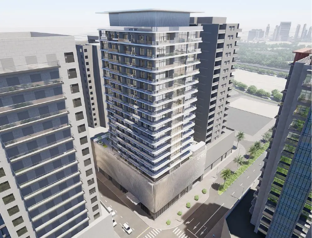 Aerial view of the tower and its podium