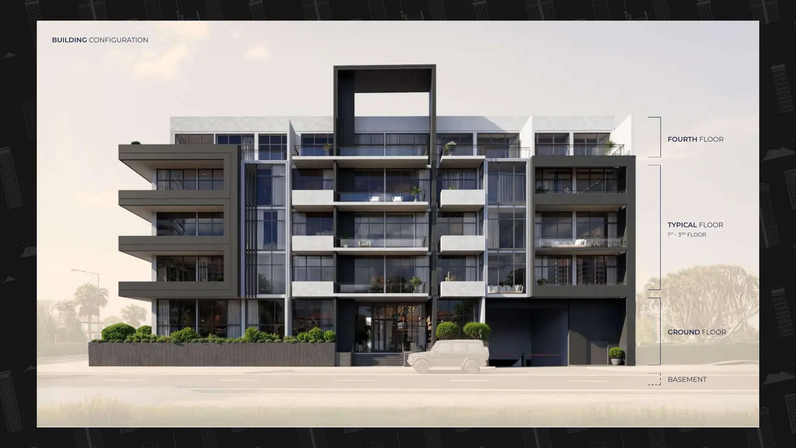 Façade with floor levels labelled